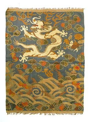 Appraisal: A Chinese silk embroidered panel each side decorated with a