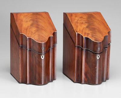 Appraisal: Pair George III knife boxes mahogany with light and dark