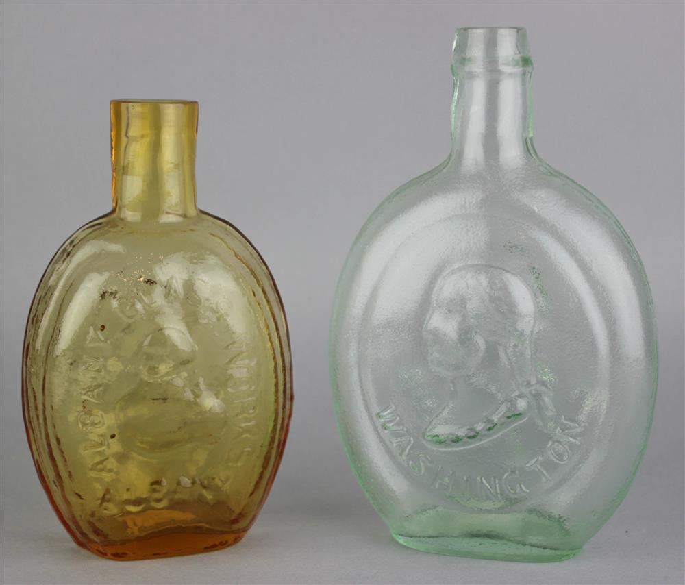 Appraisal: TWO HISTORICAL GLASS FLASKS late- th Century Washington G Z