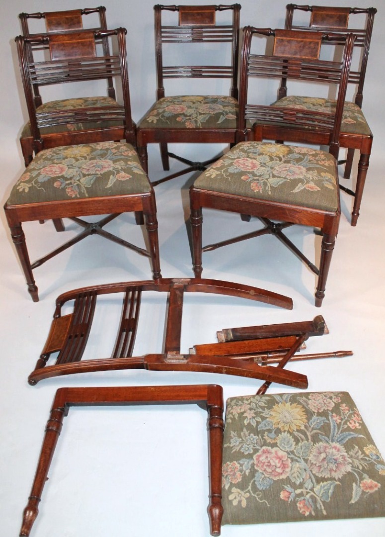 Appraisal: A set of six thC mahogany dining chairs each with