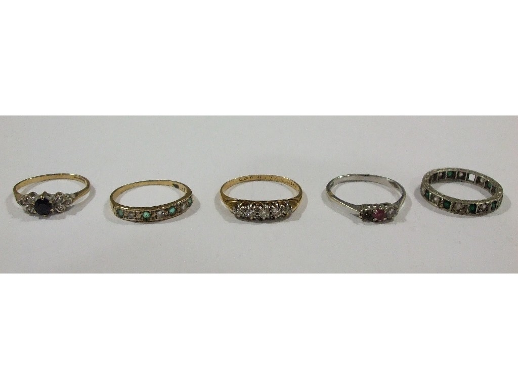 Appraisal: Lot comprising five various gold rings to inlcude emerald and