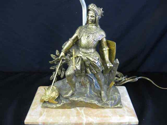 Appraisal: Victorian Bronze of a Knight superb detail '' lamp fixture