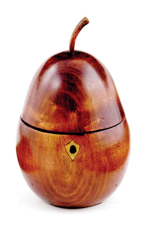 Appraisal: Pear form tea caddy hinged lid with stem over foil-lined