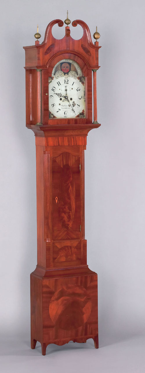 Appraisal: New Jersey Federal highly figured mahogany veneer tall case clock