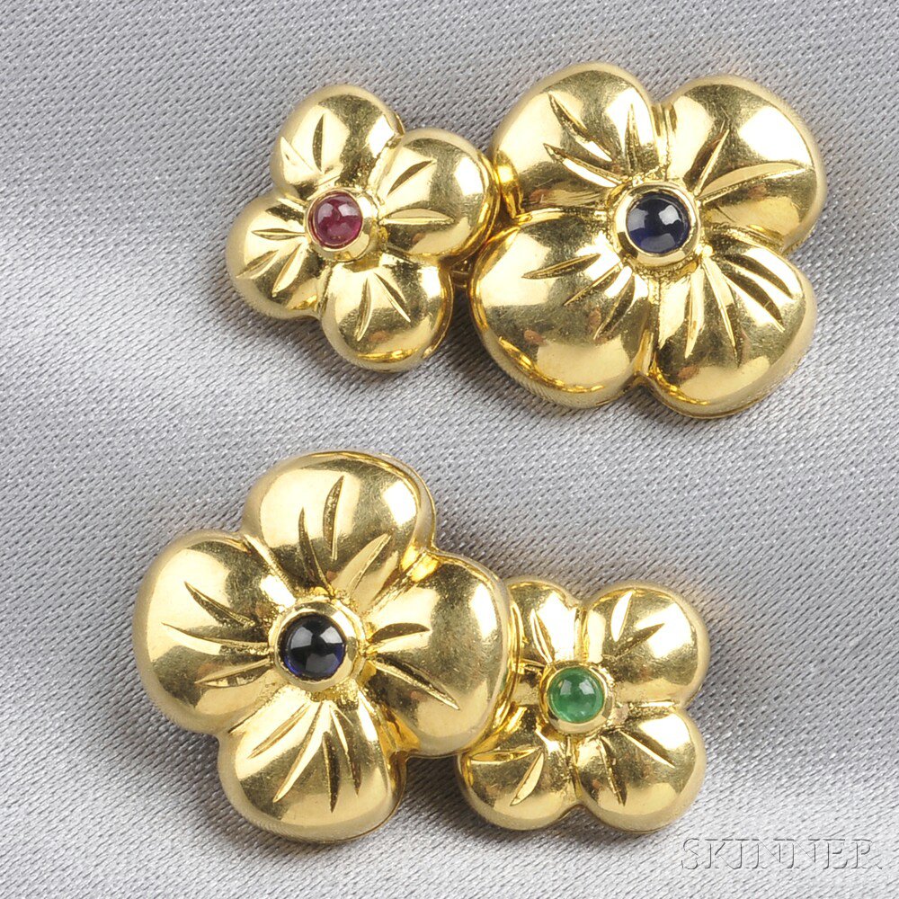 Appraisal: kt Gold Gem-set Cuff Links each flower link set with