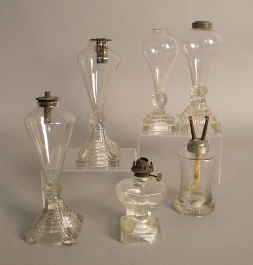 Appraisal: Six misc fluid lamps th c tallest - h