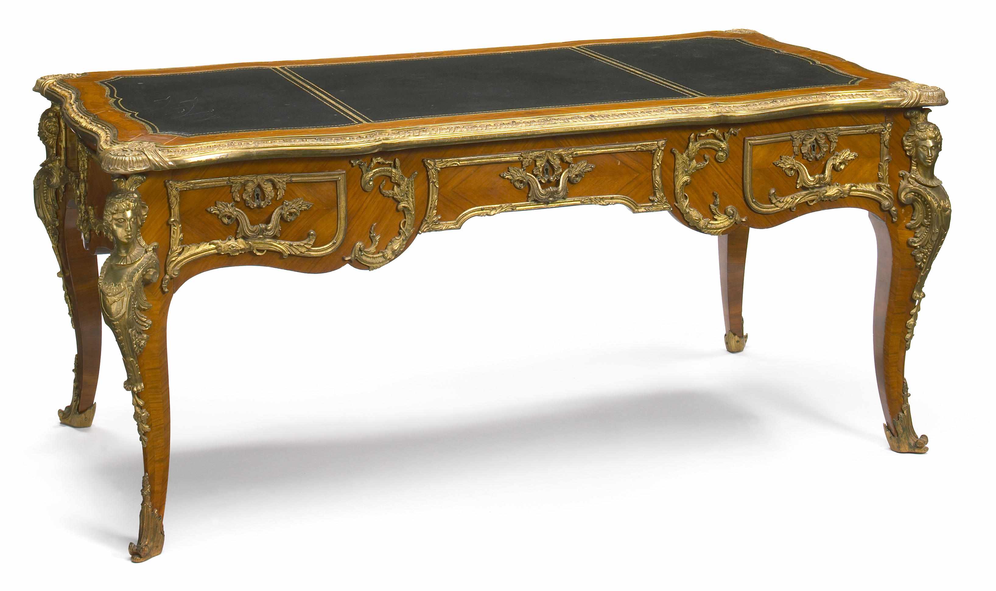 Appraisal: A Louis XV style gilt bronze mounted walnut bureau plat