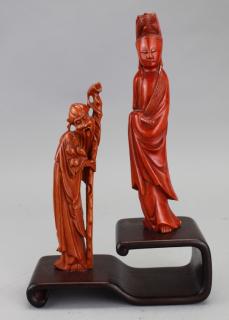 Appraisal: th C Chinese Carved Figures on Stand th C Chinese