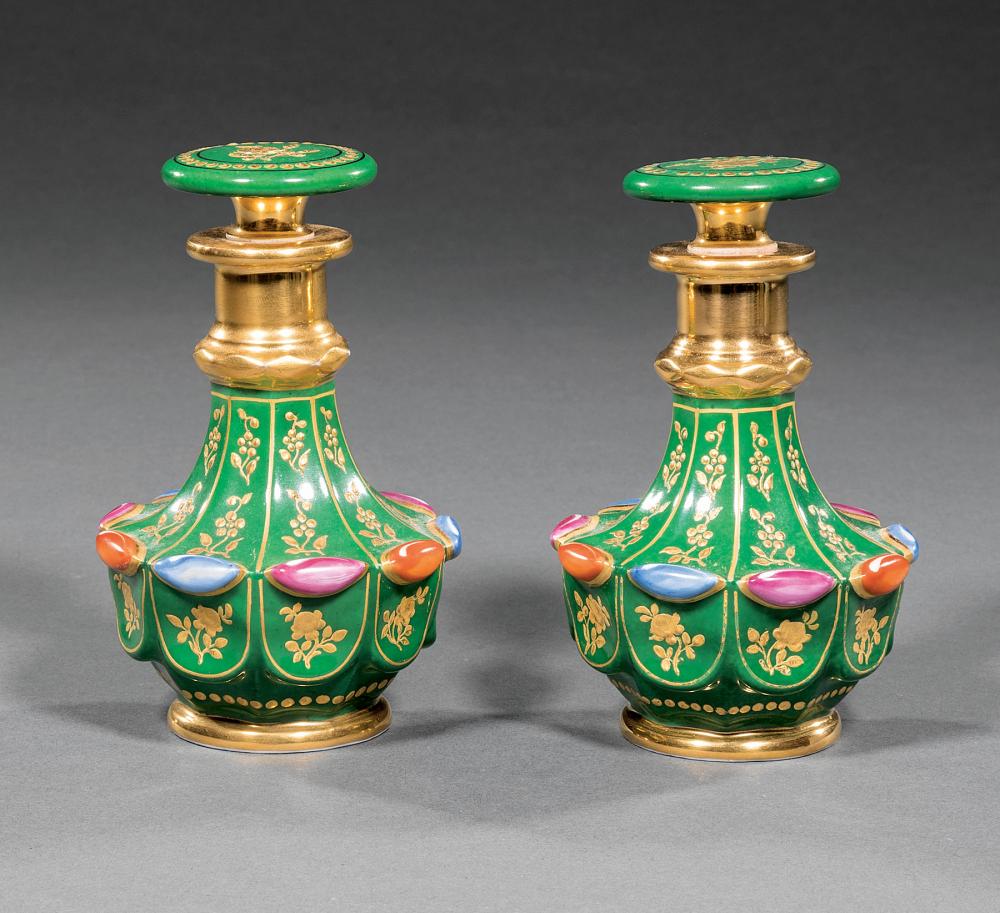 Appraisal: Pair of Paris Polychrome and Gilt Porcelain Scent Bottles c