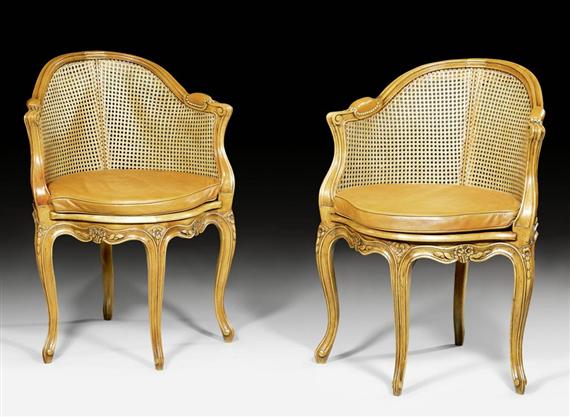 Appraisal: PAIR OF FAUTEUILS DE BUREAU Louis XV style Paris Shaped