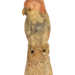 Appraisal: A Carved and Stained Hardstone Model of a Parrot th