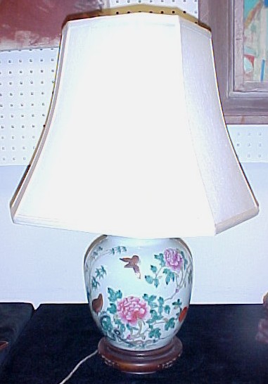 Appraisal: Chinese porcelain lamp base white ground with birds peonies and