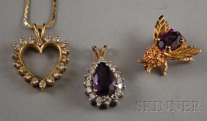 Appraisal: Three kt Gold and Gemstone Jewelry Items a gold and