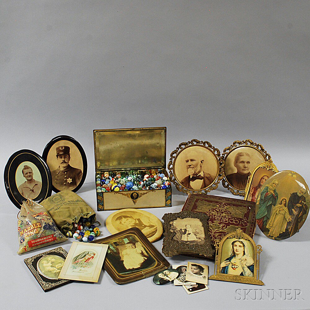 Appraisal: Small Collection of Lithographed Tin Portraits a Scrapbook Album and