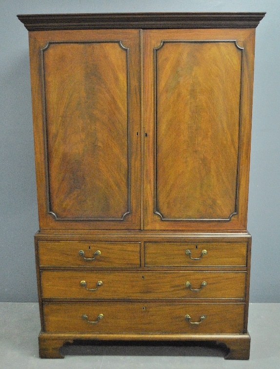 Appraisal: - Georgian mahogany two-piece linen press late th c h