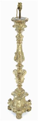 Appraisal: An Italian giltwood altar candlestick th century lamped in cm