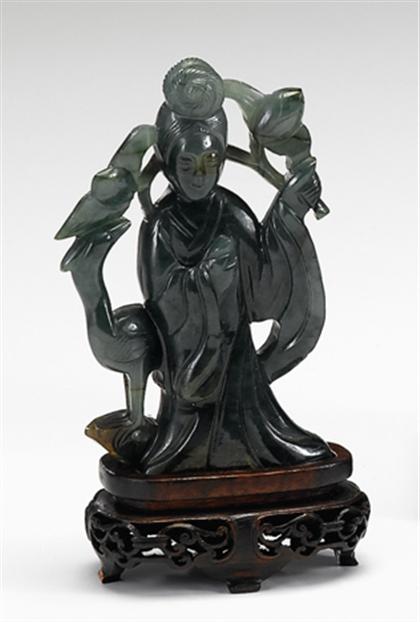 Appraisal: Pair of Chinese spinach jade Guanyin figures late th century