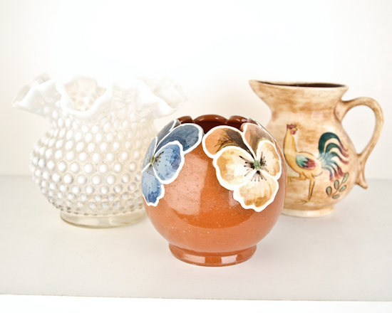 Appraisal: Opalescent Hobnail Bowl Pennsbury Pottery Creamer and a Rose Bowl