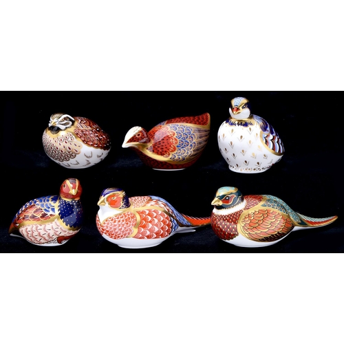 Appraisal: Six Royal Crown Derby bird paperweights Woodland pheasant another red