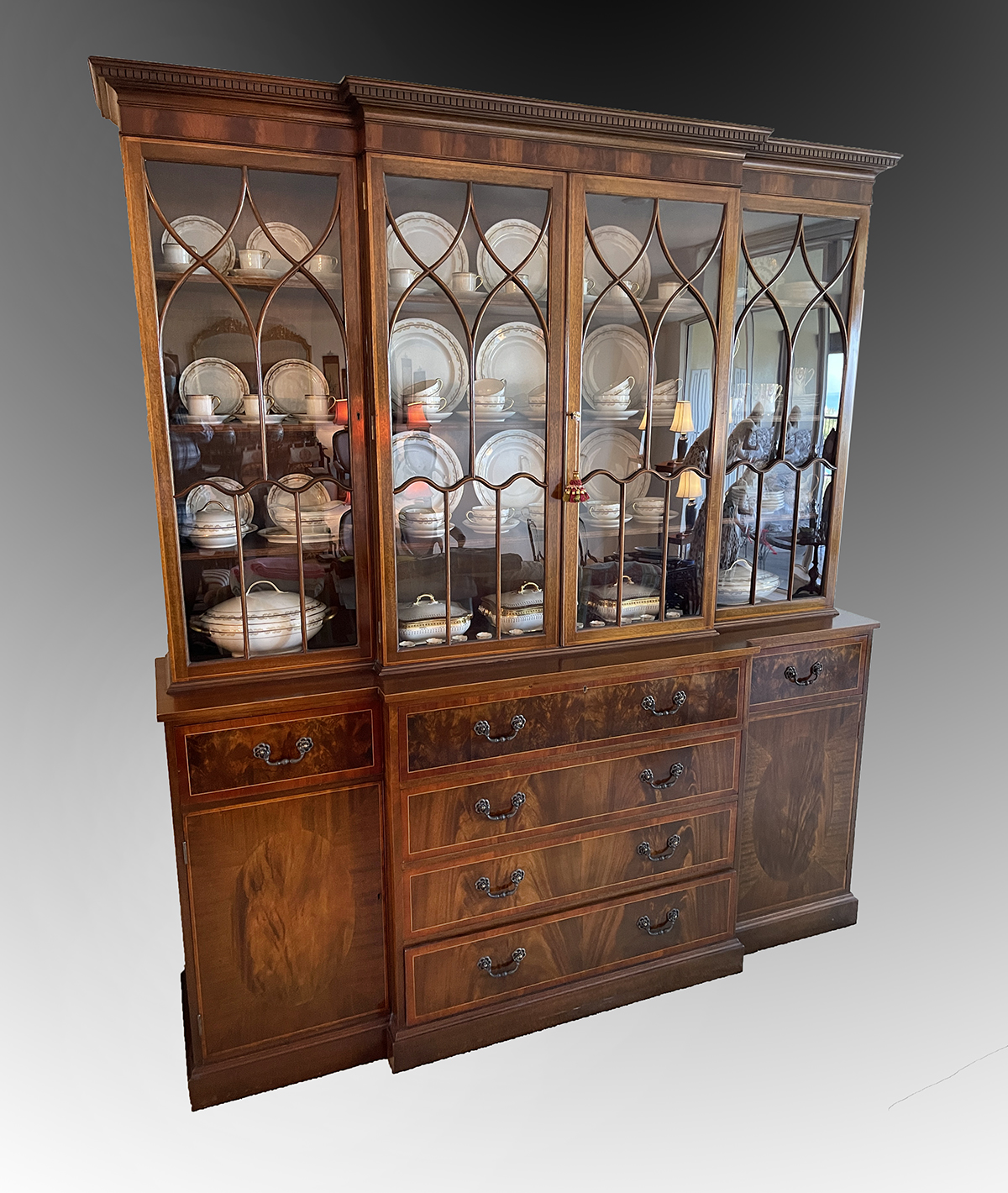 Appraisal: FORMAL MAHOGANY BREAKFRONT SECRETARY Circa Tibbenham of England - door