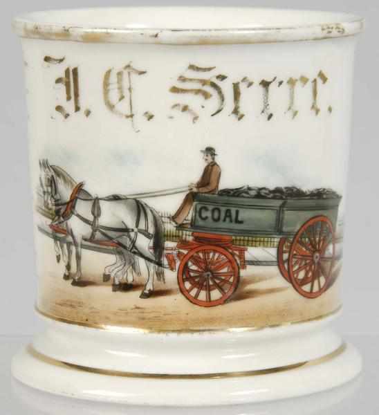 Appraisal: Coal Cart Horse-Drawn Wagon Shaving Mug Description Beautiful image Marked