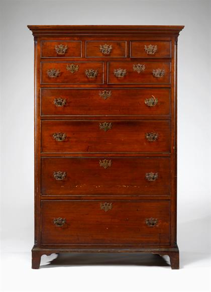 Appraisal: Chippendale walnut tall chest th century The molded cornice above