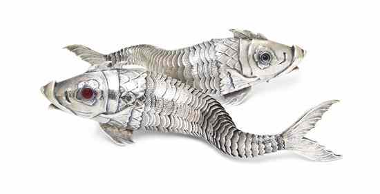 Appraisal: A Near Pair of Silver or Silverplate Reticulated Fish each