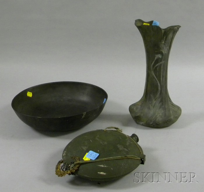 Appraisal: Three Decorative Metal Items an Art Nouveau metal floral and