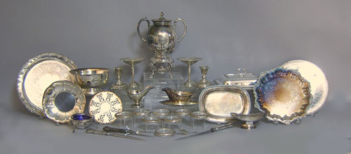 Appraisal: Large group of silver plate and weighted silver