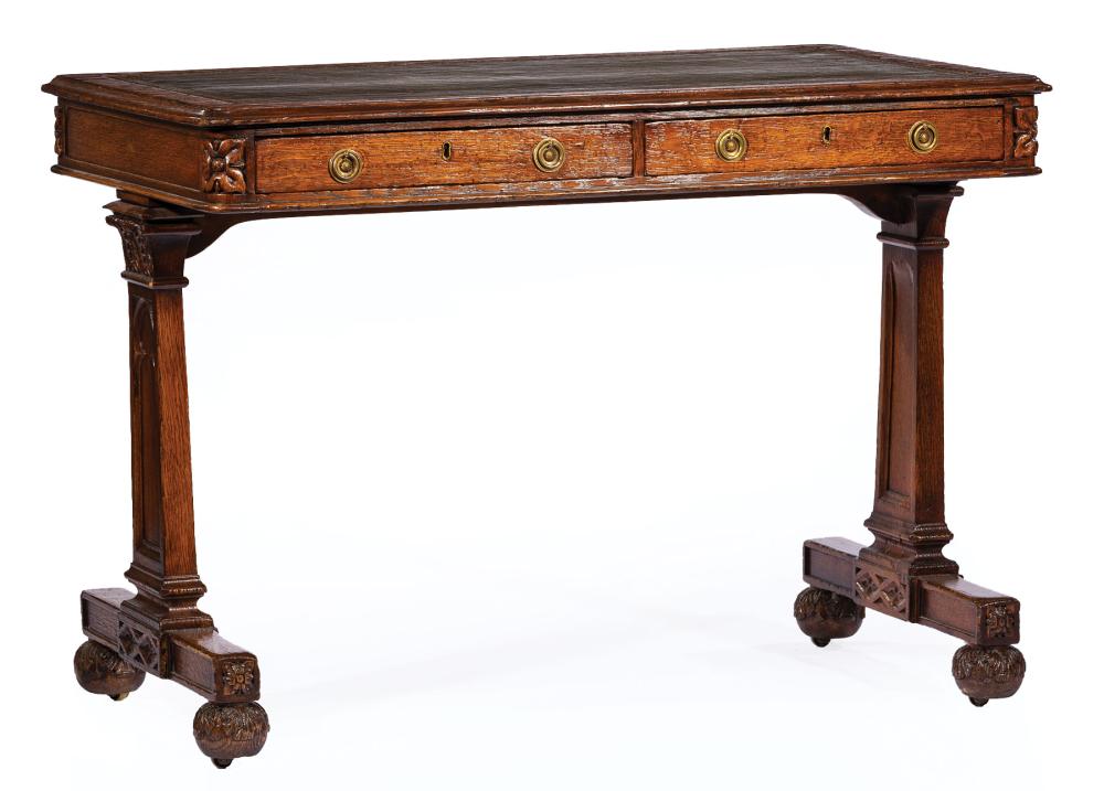 Appraisal: William IV Carved Oak Writing Table c inset tooled leather