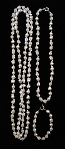 Appraisal: THREE ARTICLES OF BAROQUE PEARL JEWELRY including a - inch