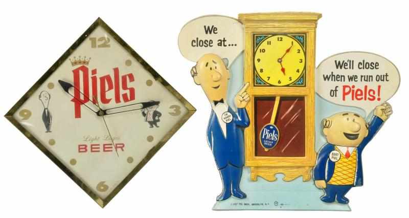 Appraisal: Lot of Piels Electric Clock Plastic Sign and Both pieces