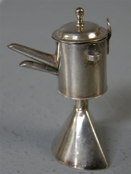 Appraisal: Dutch silver miniature kettle and cover on stand high