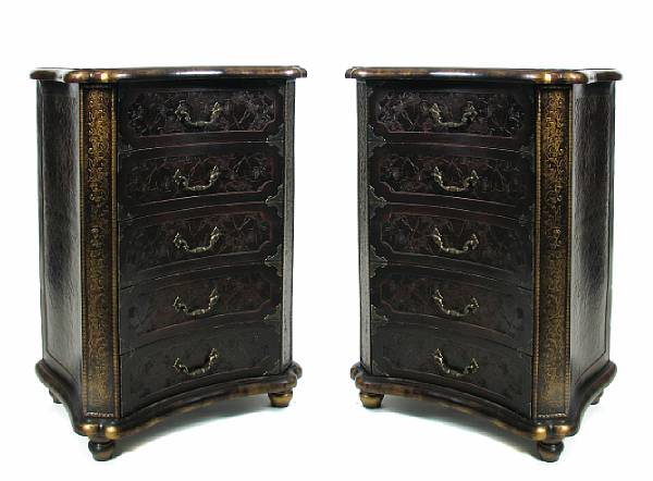 Appraisal: A pair of leather embossed night stands height in length