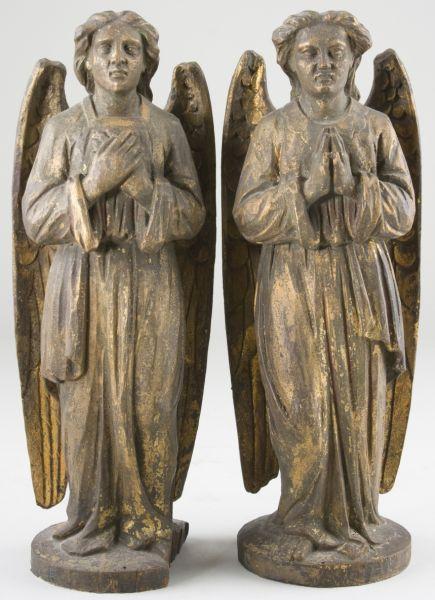 Appraisal: Pair of German Giltwood Angels th century both standing figures