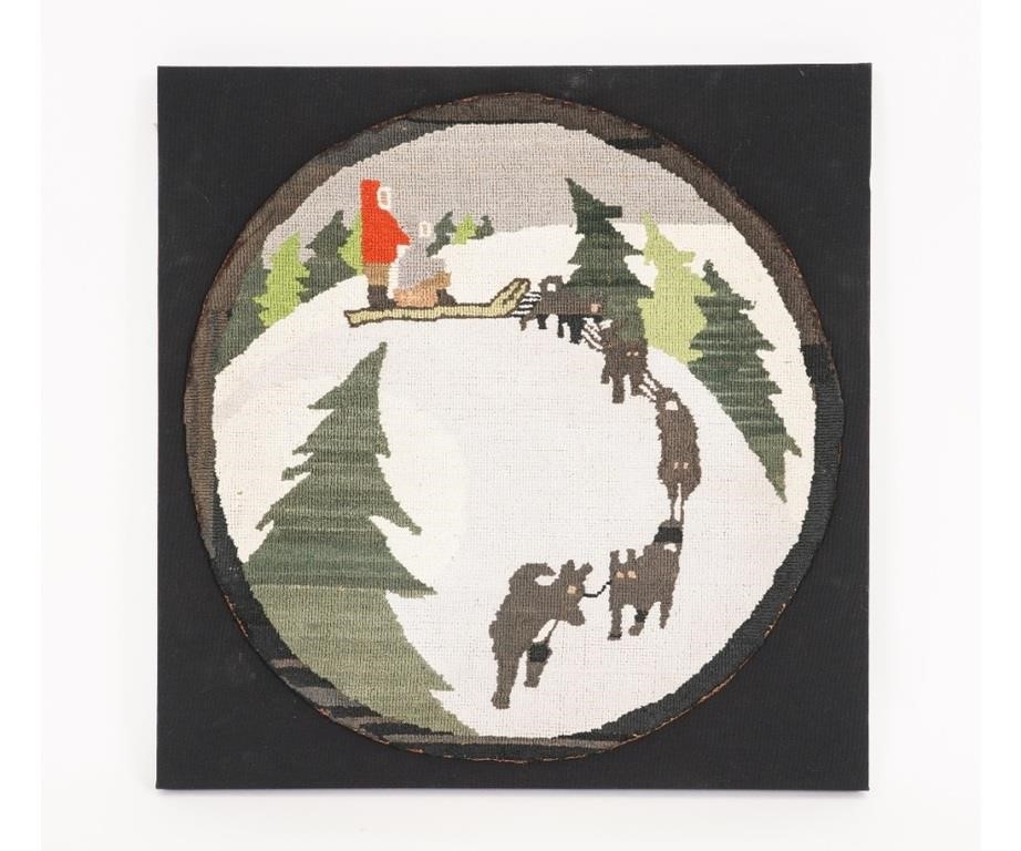 Appraisal: Grenfell Labrador Industries hooked pictorial round mat 'Dog Sled' circa