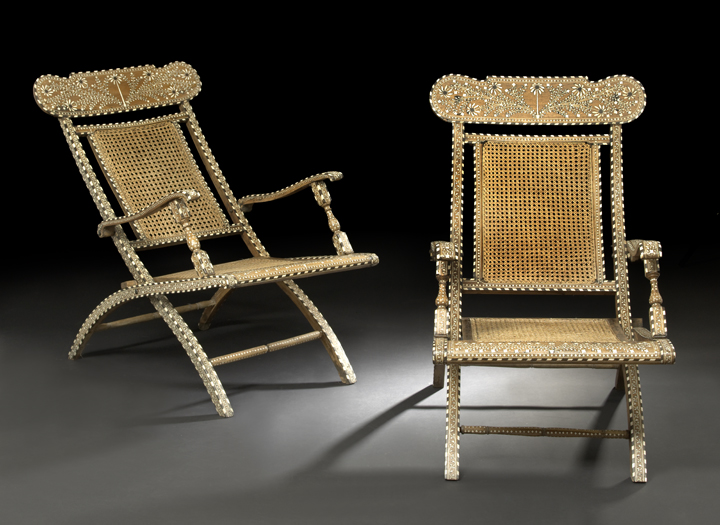 Appraisal: Anglo-Colonial Hardwood and Bone-Inlaid Plantation Chair first quarter th century