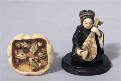 Appraisal: Japanese elephant ivory and wood snuff bottle and ivory netsuke