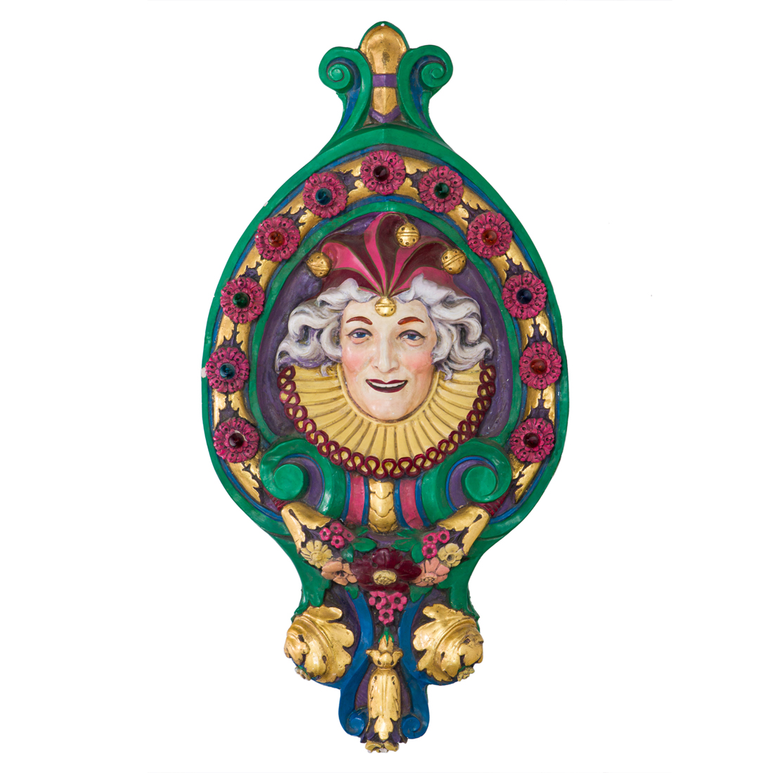 Appraisal: A CAROUSEL PAINT AND GILT DECORATED MASK ORNAMENT CIRCA A