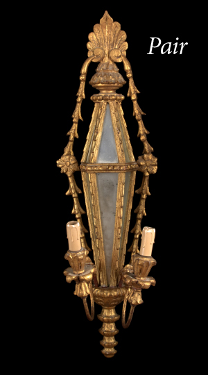 Appraisal: Large Pair of Italian Carved Giltwood and Gilded Wrought-Iron Two-Light