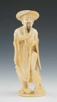 Appraisal: A Carved Ivory Figure of a Farmer The smiling man