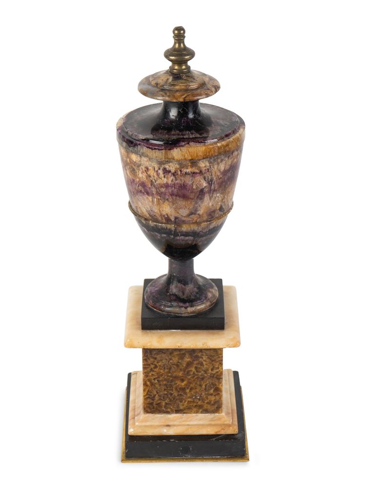 Appraisal: A George III Blue John Covered Urn on Pedestal Height