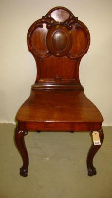 Appraisal: A VICTORIAN MAHOGANY HALL CHAIR of balloon back form with