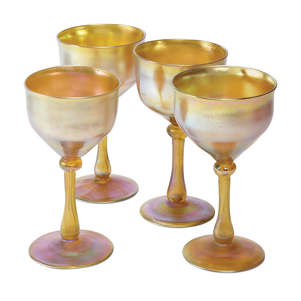 Appraisal: Set of Four Tiffany Favrile Glass Goblets Circa Each of