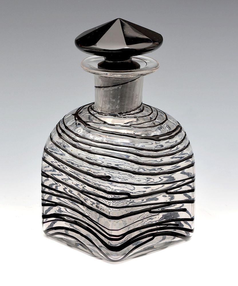 Appraisal: Steuben black threaded glass perfume bottle Steuben black threaded glass