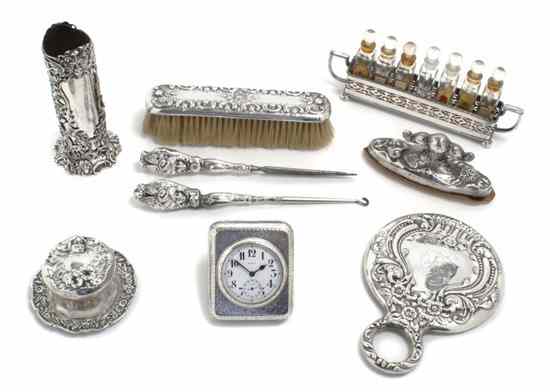 Appraisal: An Assembled American Sterling Silver Dressing Set comprising a hand