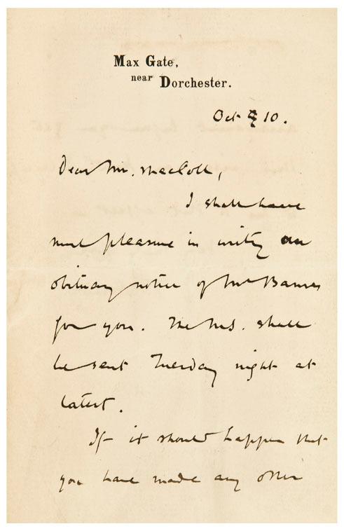 Appraisal: HARDY Thomas Autograph letter signed to Norman MacColl about William