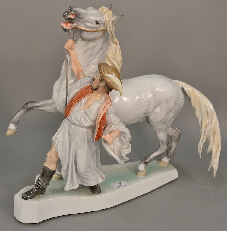 Appraisal: Large Herend porcelain figural group Bay Stallion horse with tamer