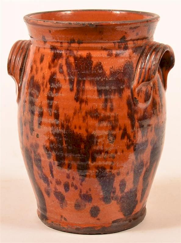 Appraisal: Shooner Redware Mottle Glazed Storage Jar Shooner Redware Pottery Mottle