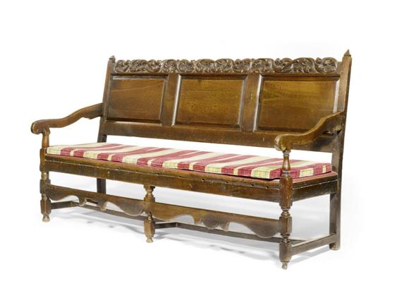 Appraisal: BENCH Louis XIV France Carved oak with turned legs panelled